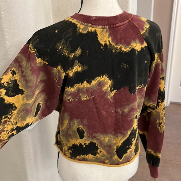 JoyLab maroon, black & gold terry French acid washed crop sweatshirt XS - Picture 10 of 17